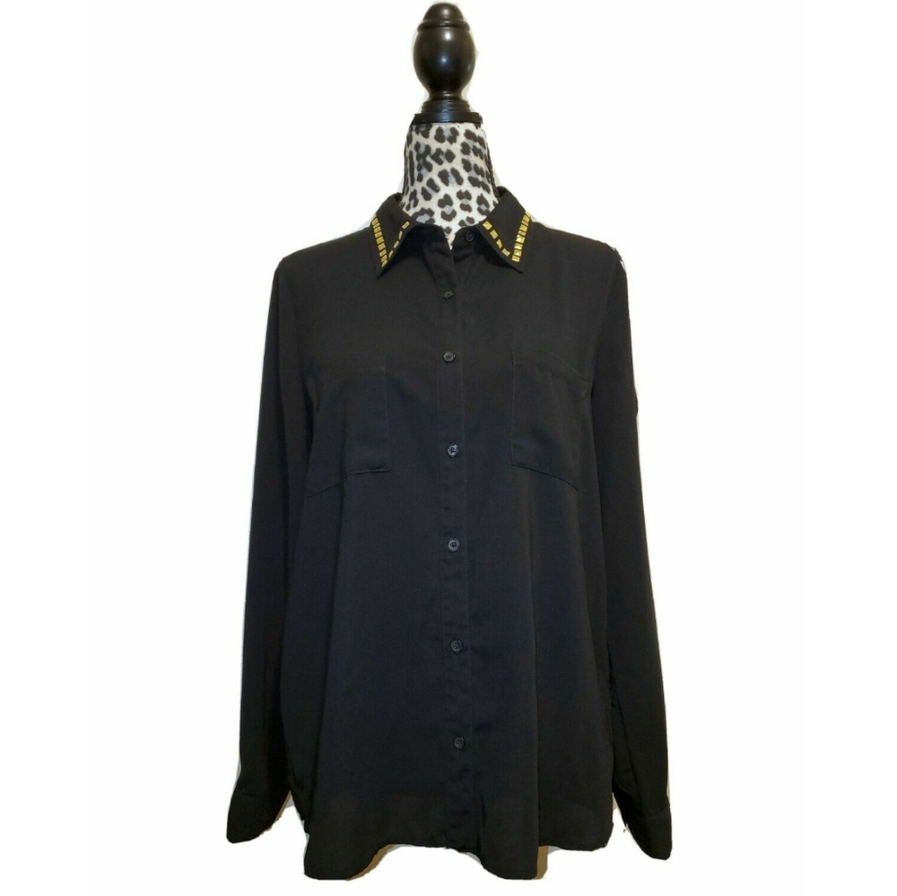 Forever 21 Dress Shirt Gold Studded Collar, Large